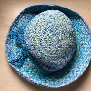 Handmade blue and green round brimmed cotton sun hat